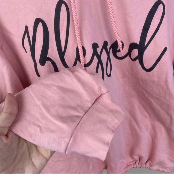 Blessed Pink Crop Drawstring Sweater - Picture 3 of 8